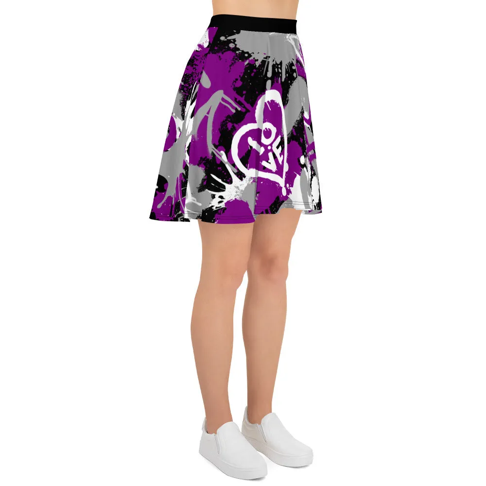 Aces Asexual Pride Graffiti Skater Skirt - Black