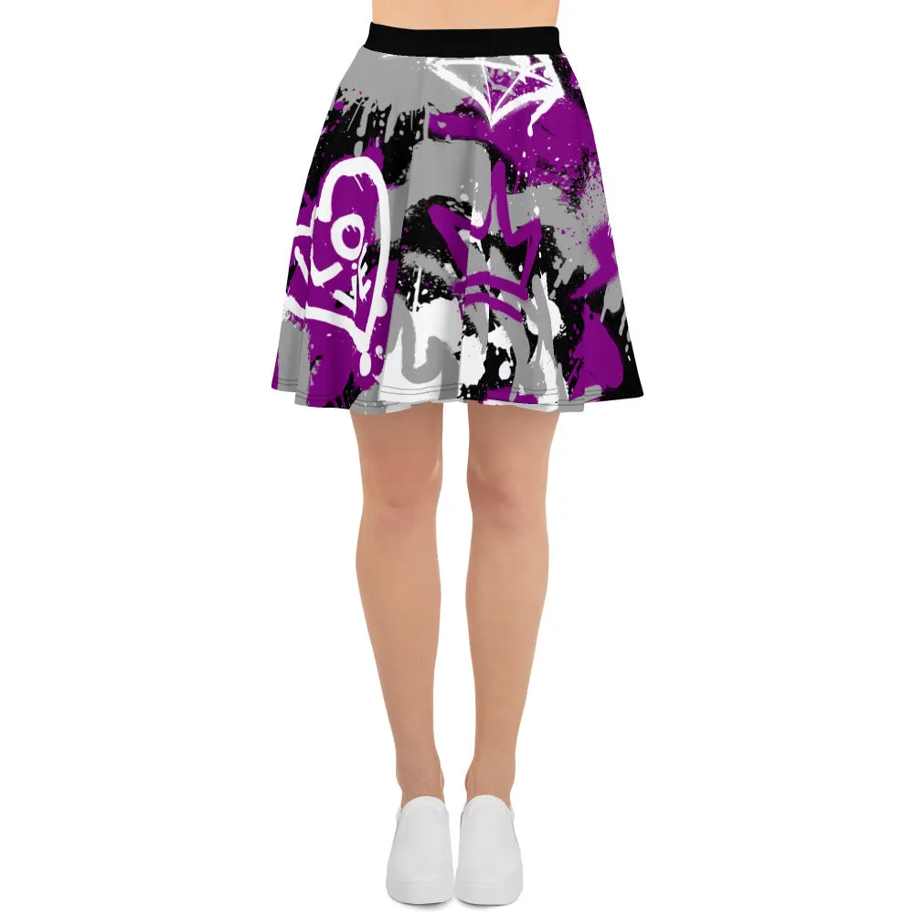 Aces Asexual Pride Graffiti Skater Skirt - Black