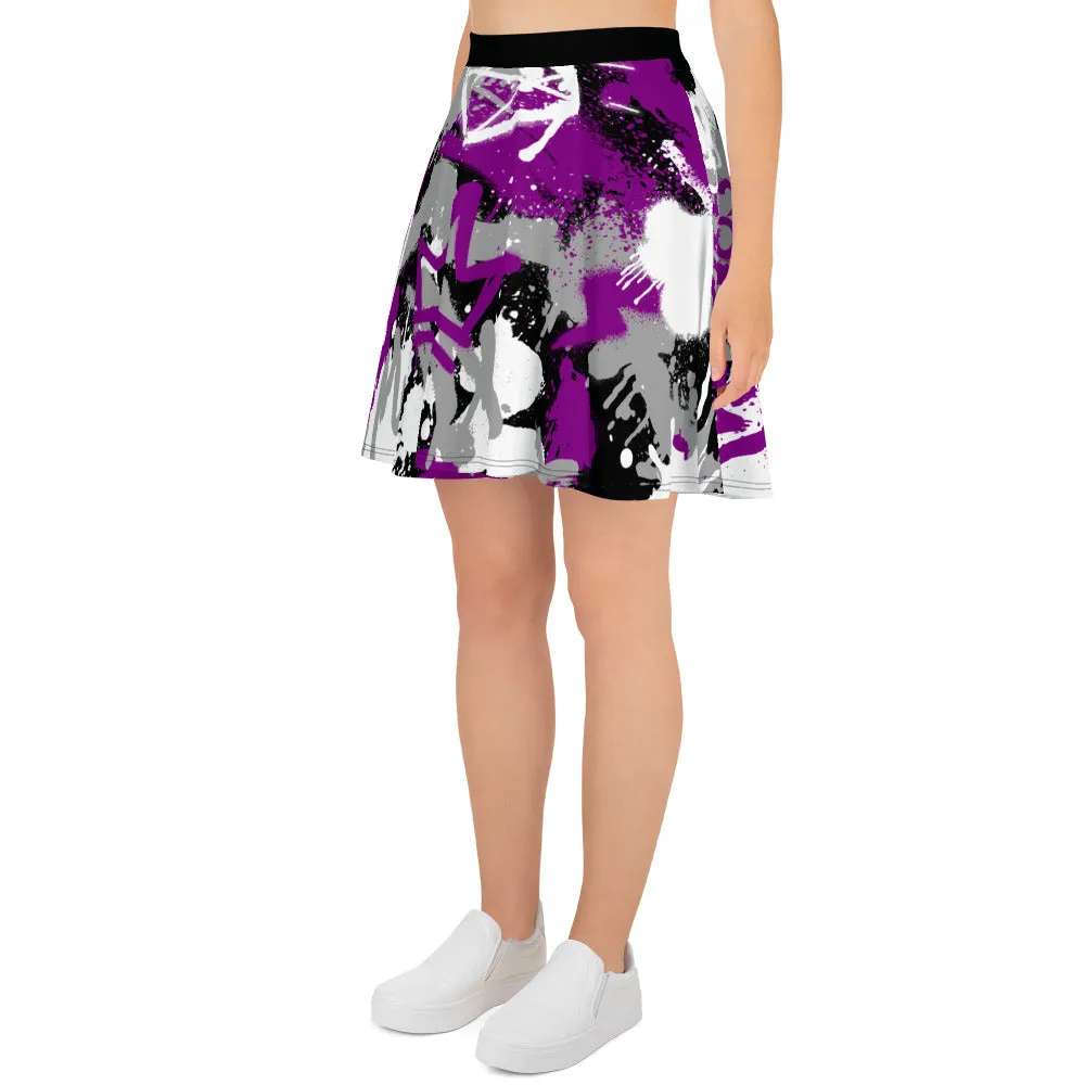 Aces Asexual Pride Graffiti Skater Skirt - Black