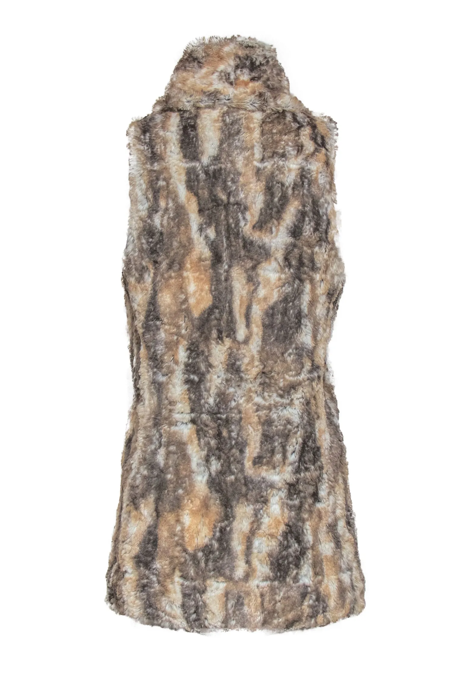 Alice & Olivia - Tan, White & Grey Marbled Faux Fur Open Vest Sz M