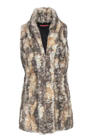 Alice & Olivia - Tan, White & Grey Marbled Faux Fur Open Vest Sz M