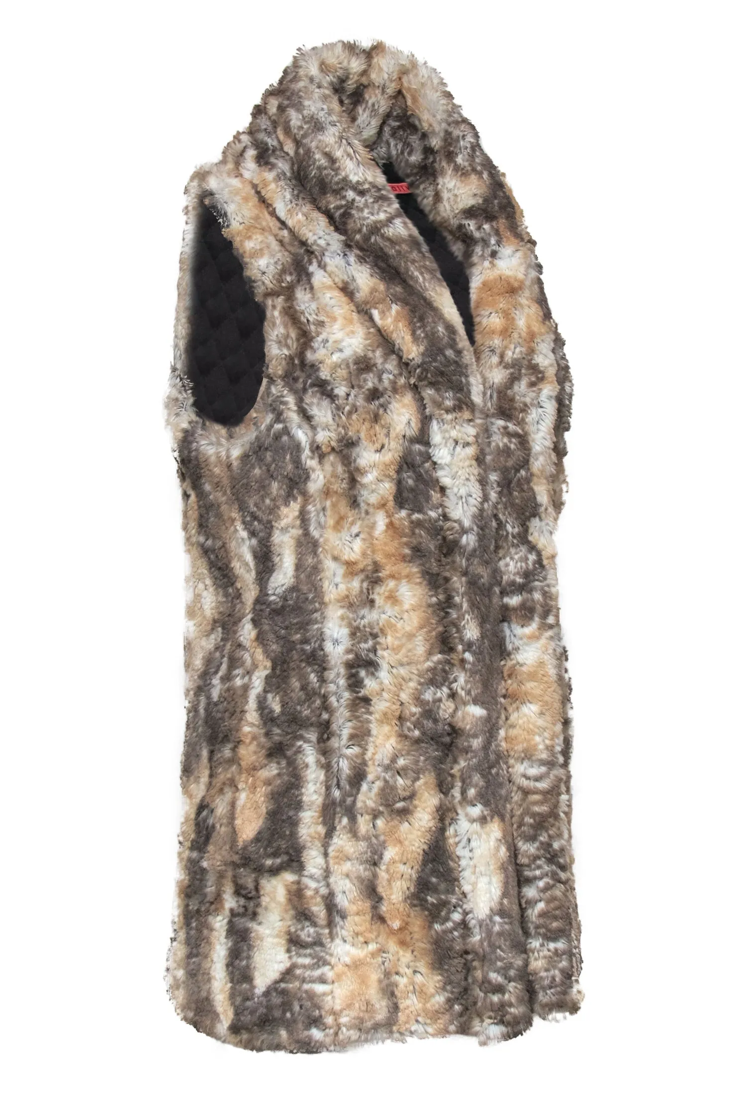 Alice & Olivia - Tan, White & Grey Marbled Faux Fur Open Vest Sz M