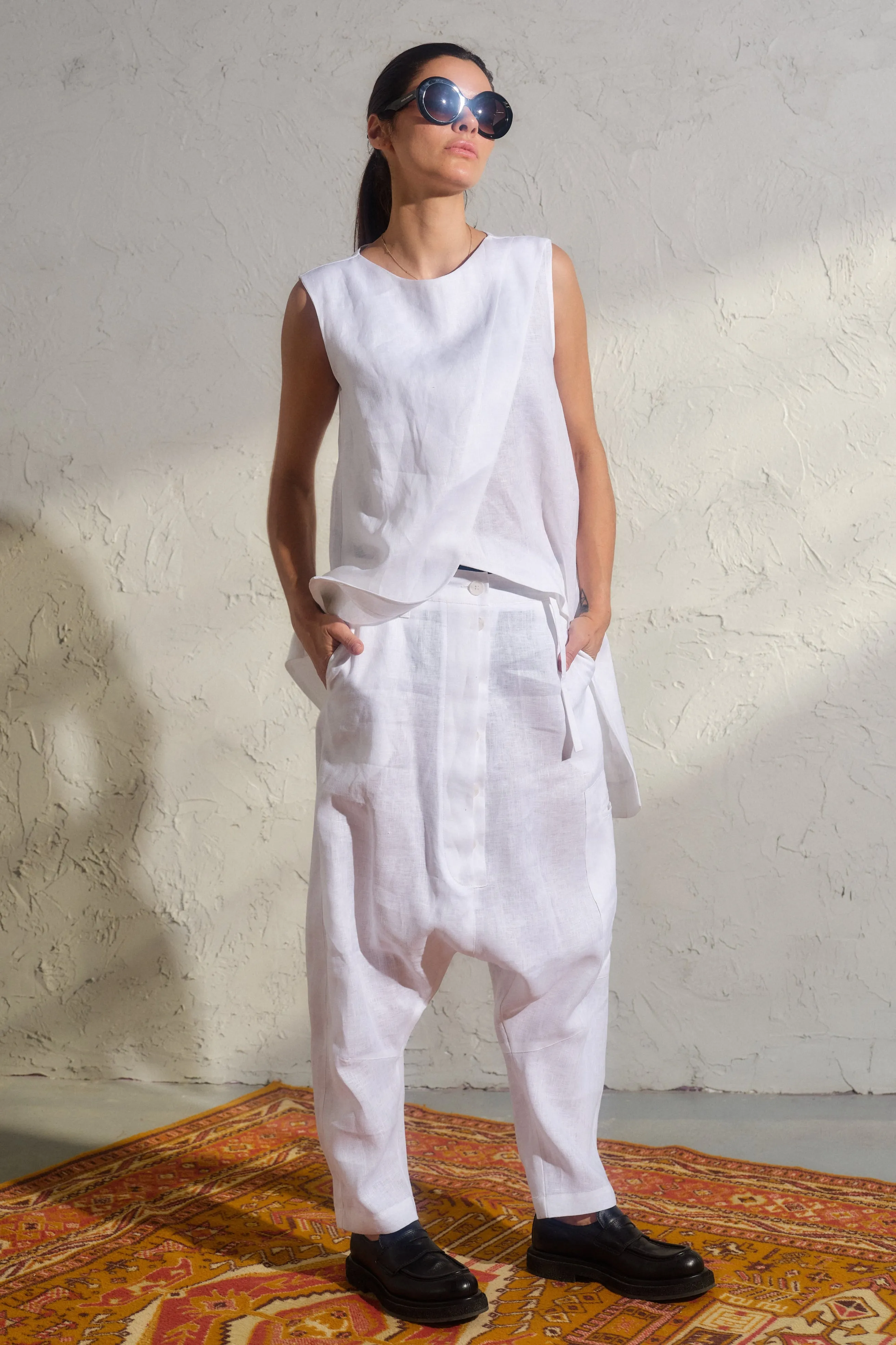 Asymmetrical white linen top