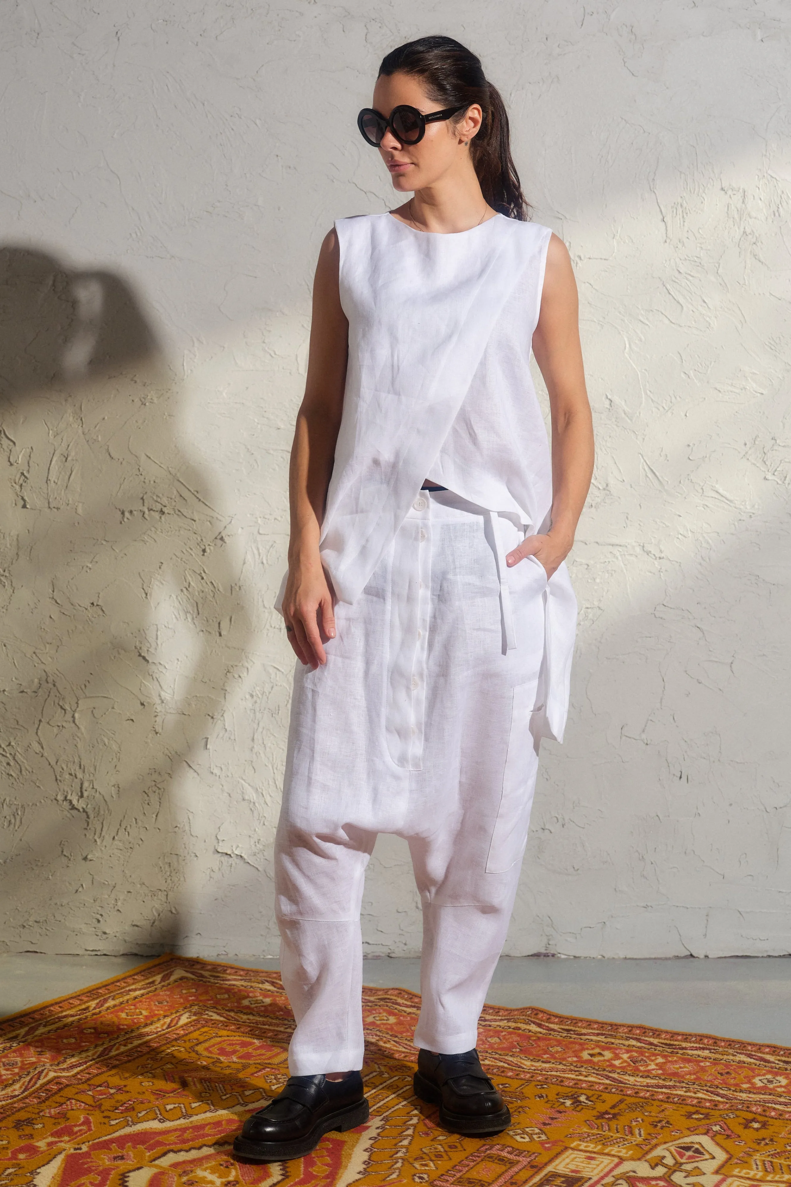 Asymmetrical white linen top