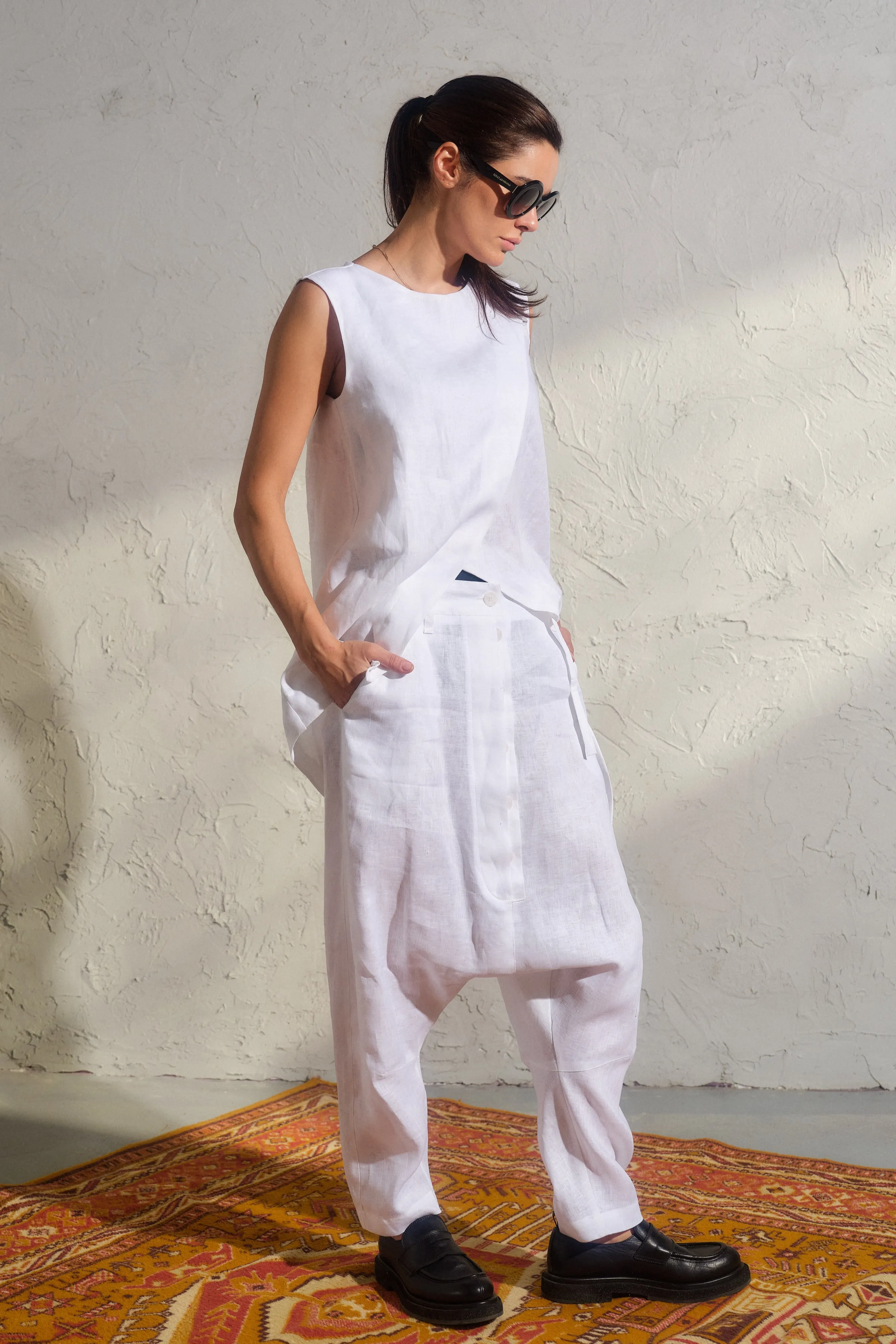 Asymmetrical white linen top