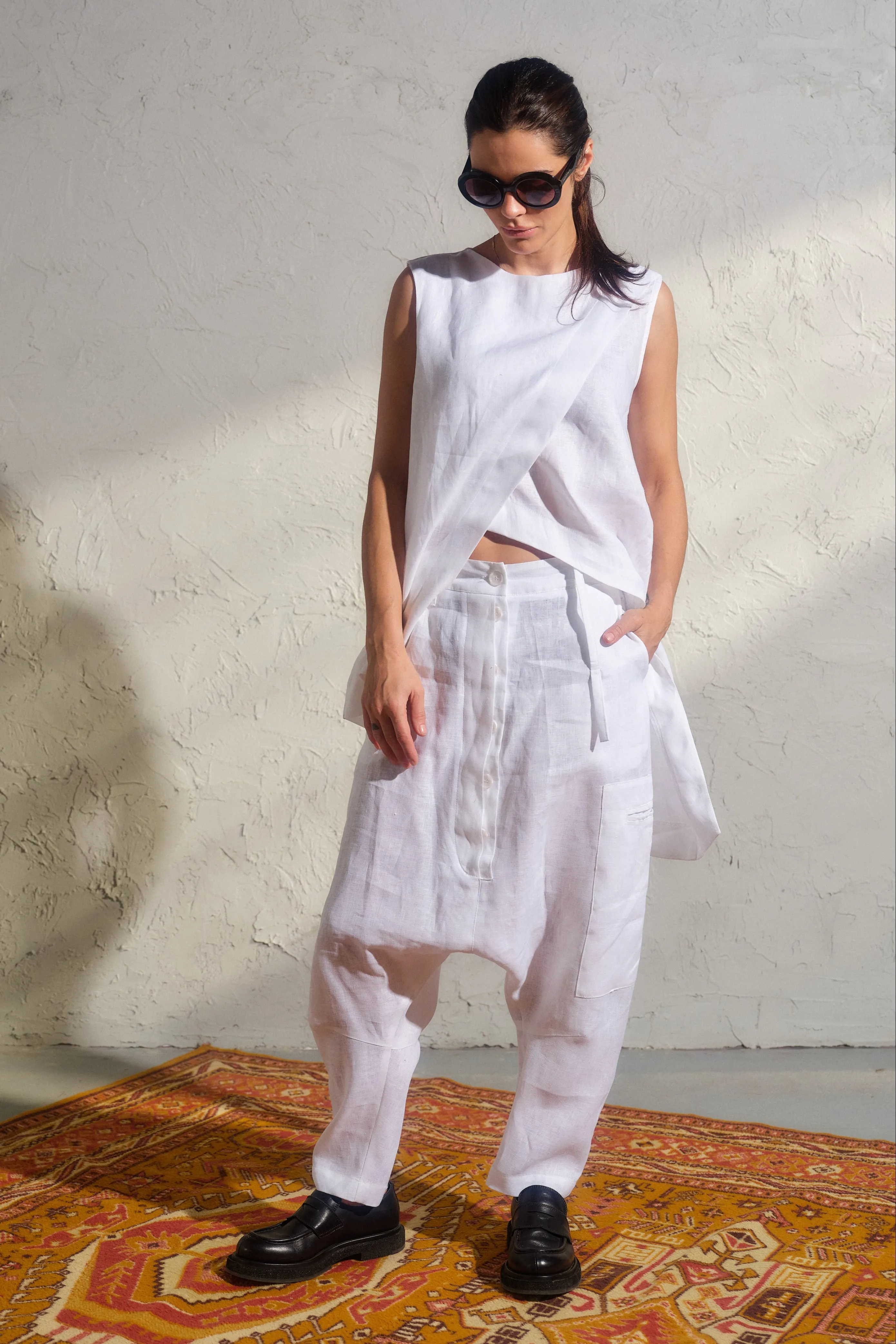 Asymmetrical white linen top