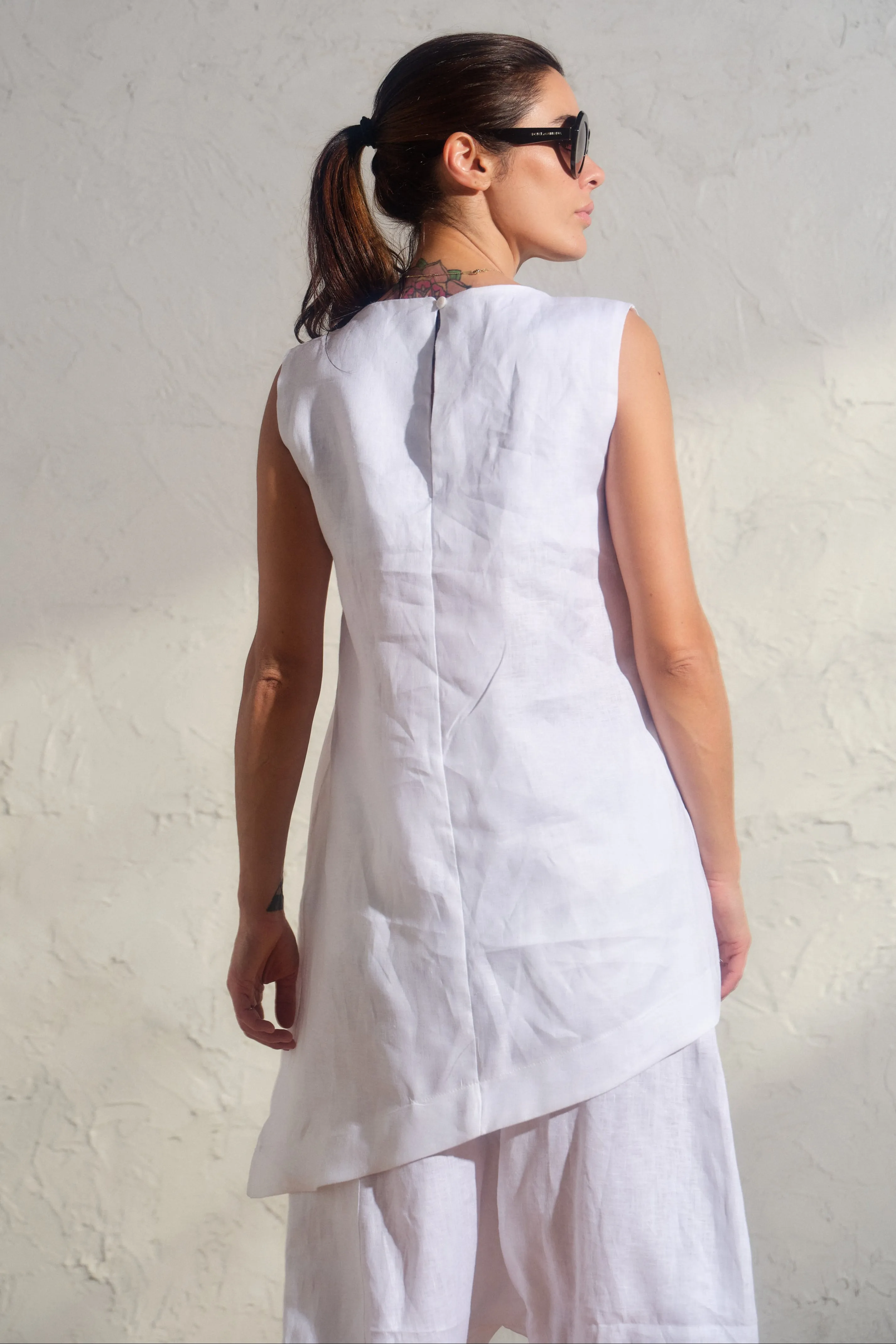 Asymmetrical white linen top