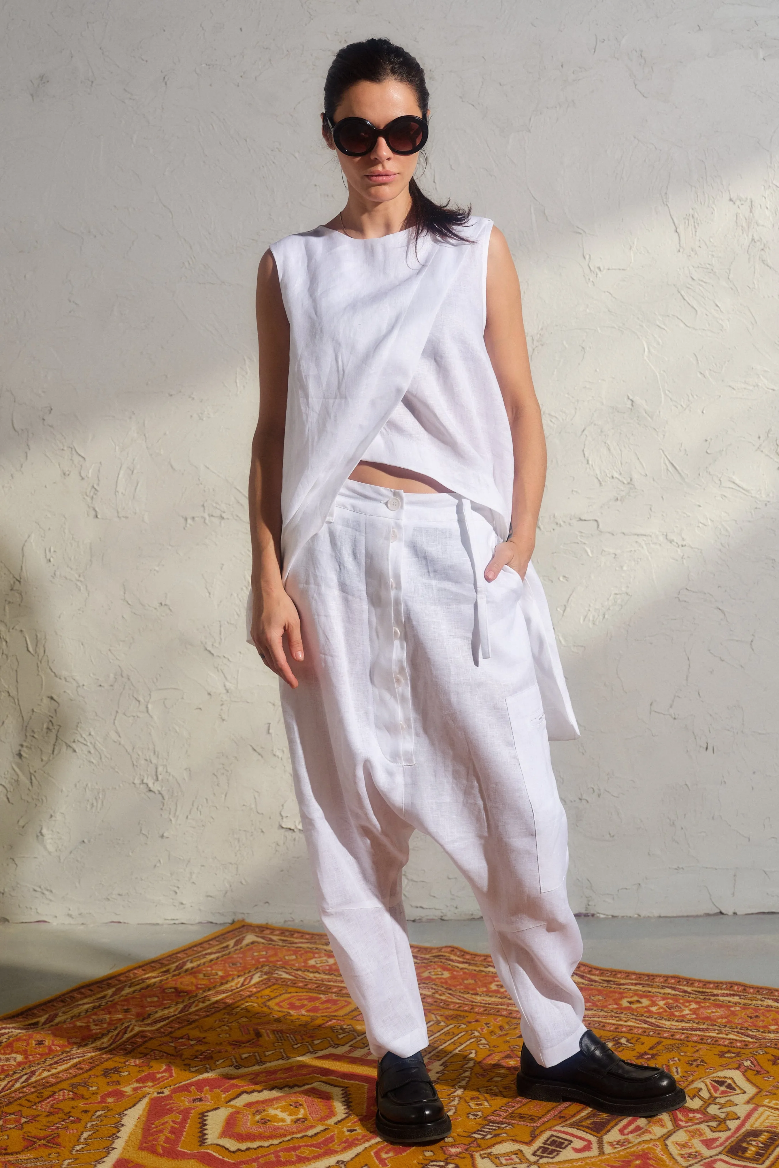 Asymmetrical white linen top