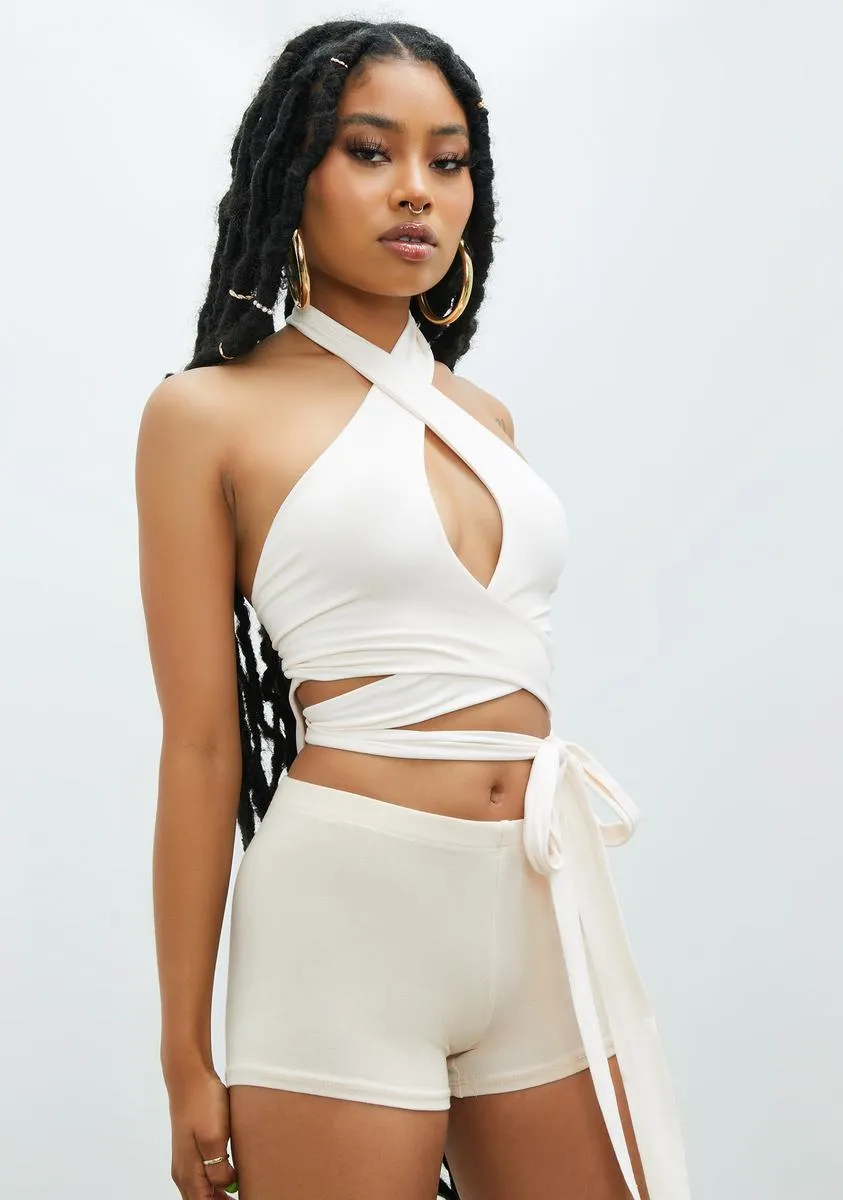 Beige Relaxed State Cross Front Crop Top