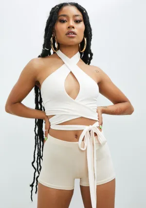 Beige Relaxed State Cross Front Crop Top