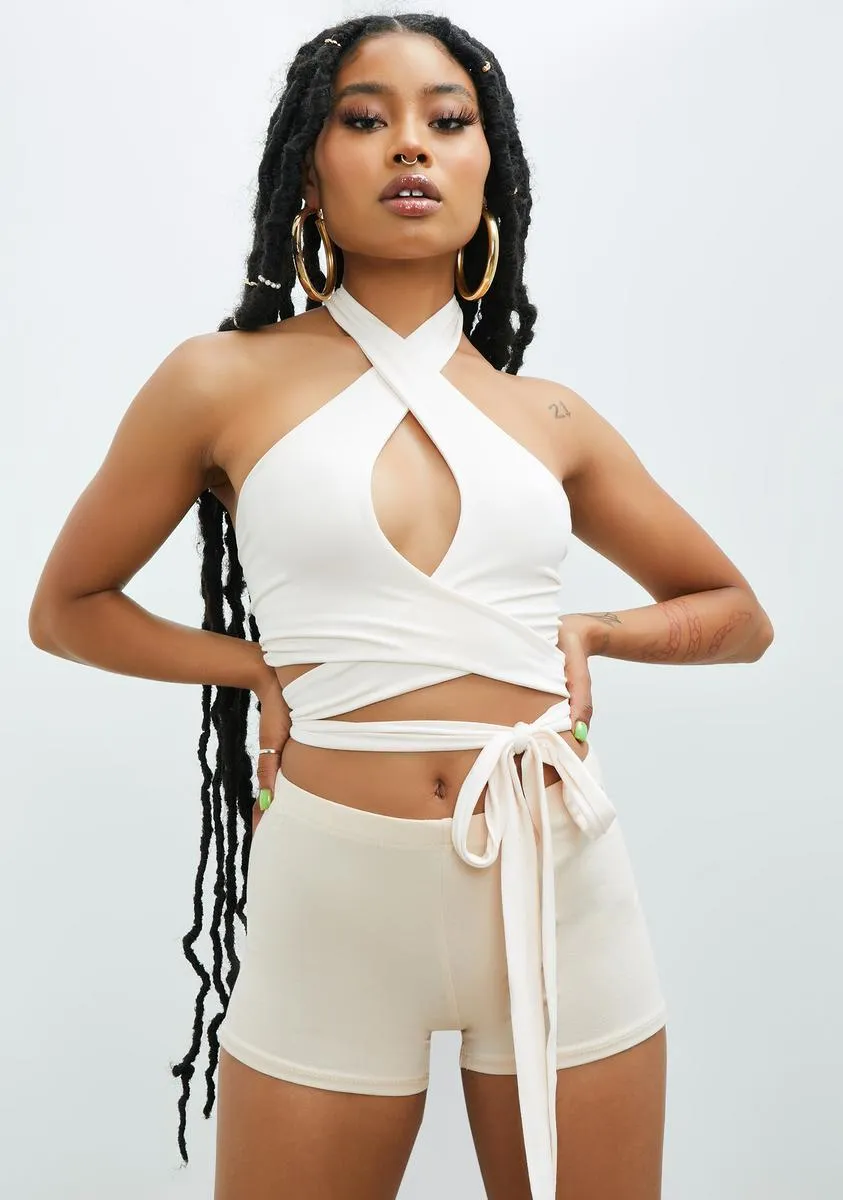Beige Relaxed State Cross Front Crop Top