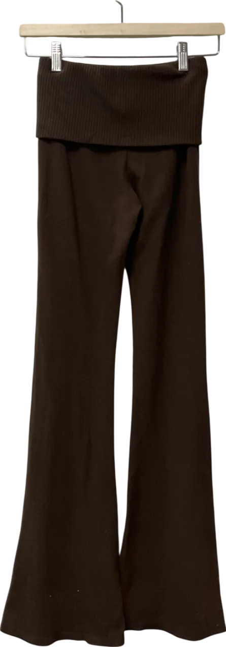 Bershka Brown Soft-touch Flared Trousers With Fold-over Waist UK XS