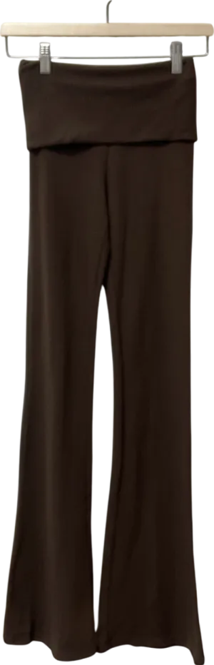 Bershka Brown Soft-touch Flared Trousers With Fold-over Waist UK XS