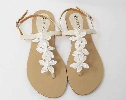 Bridal Sandals with Flower Design - Destination Wedding Shoes