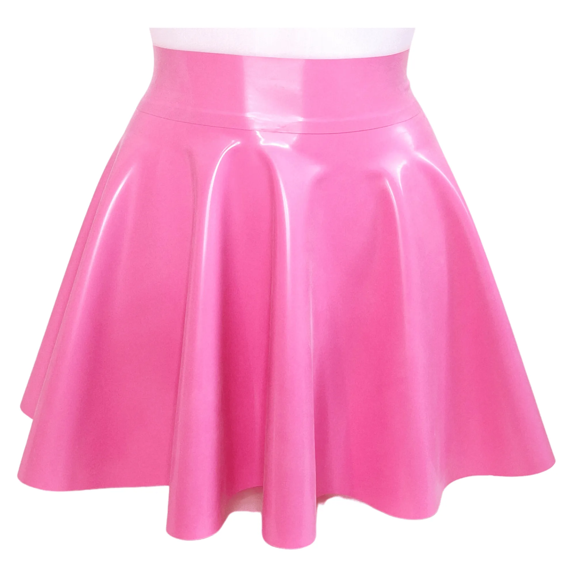 Bubblegum Pink Latex Bralette, Latex Skater Skirt & Knickers Set