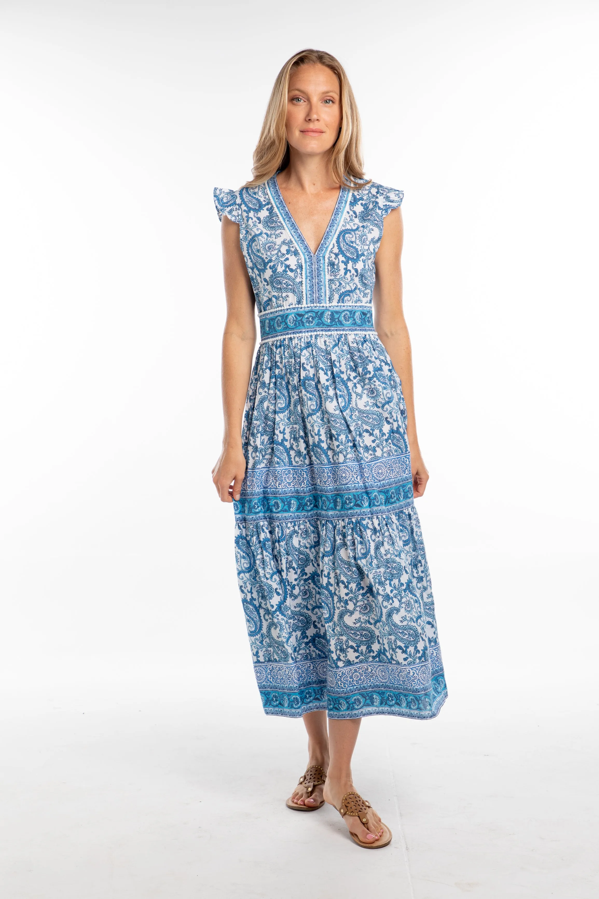 Celine Dress. Blue Paisley