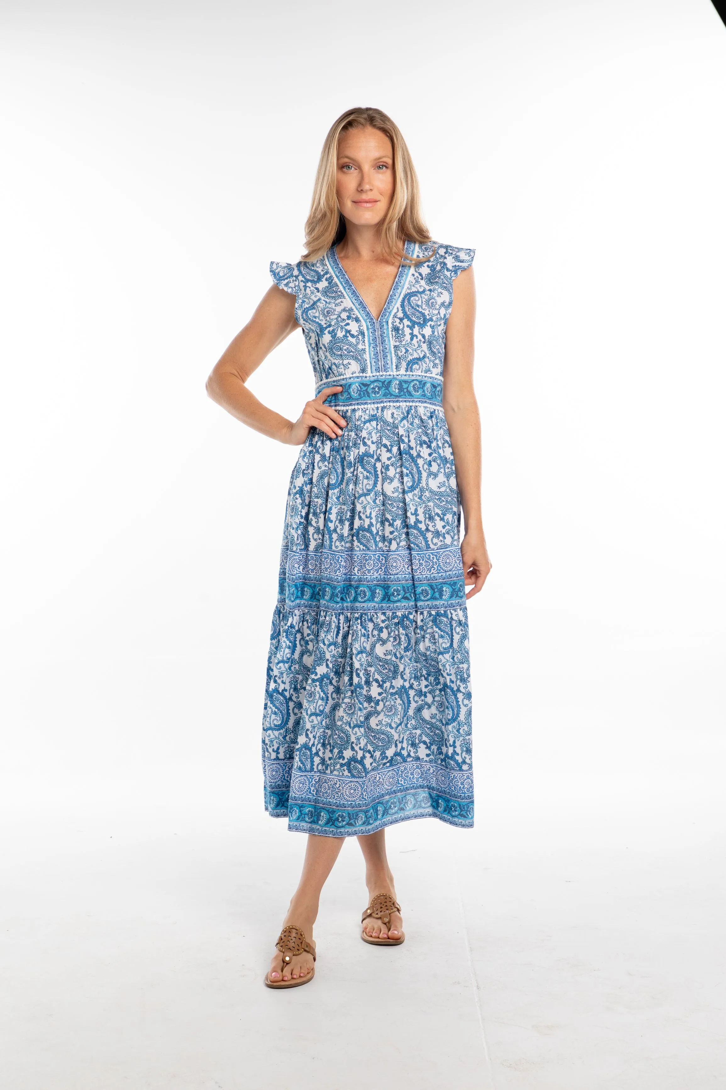 Celine Dress. Blue Paisley