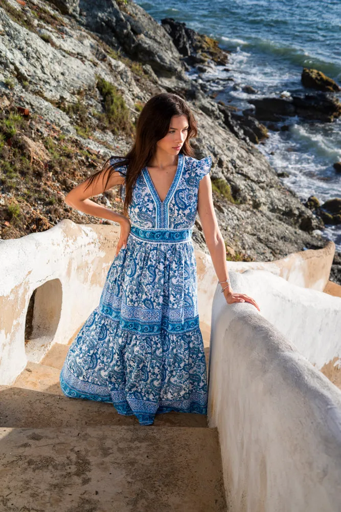 Celine Dress. Blue Paisley