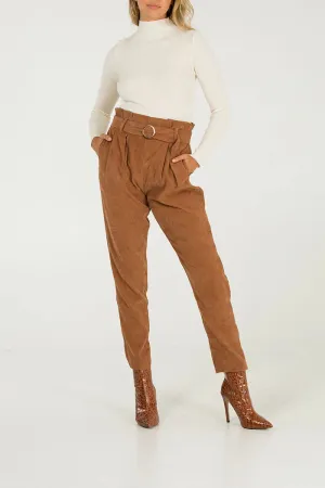 Cord Belted Paperbag Waisted Trousers