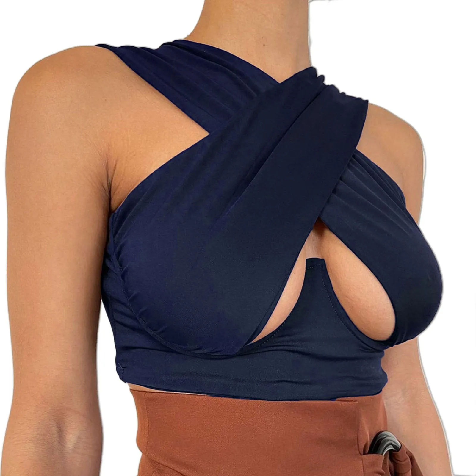 Cross Wrap Sleeveless Cut-Out Front Crop Top-Plus Sizes