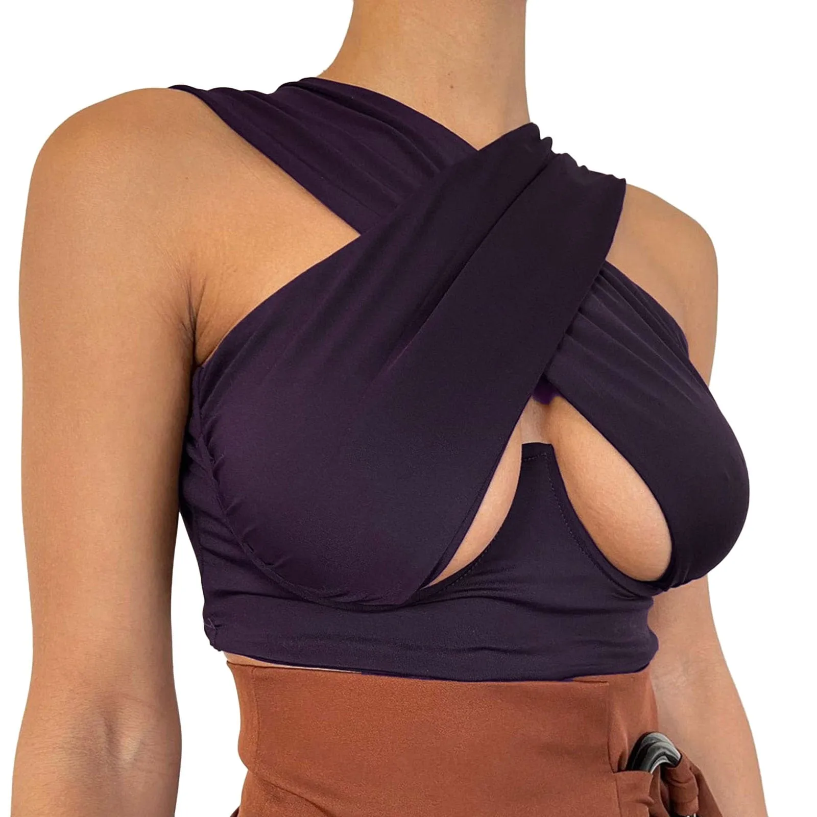 Cross Wrap Sleeveless Cut-Out Front Crop Top-Plus Sizes