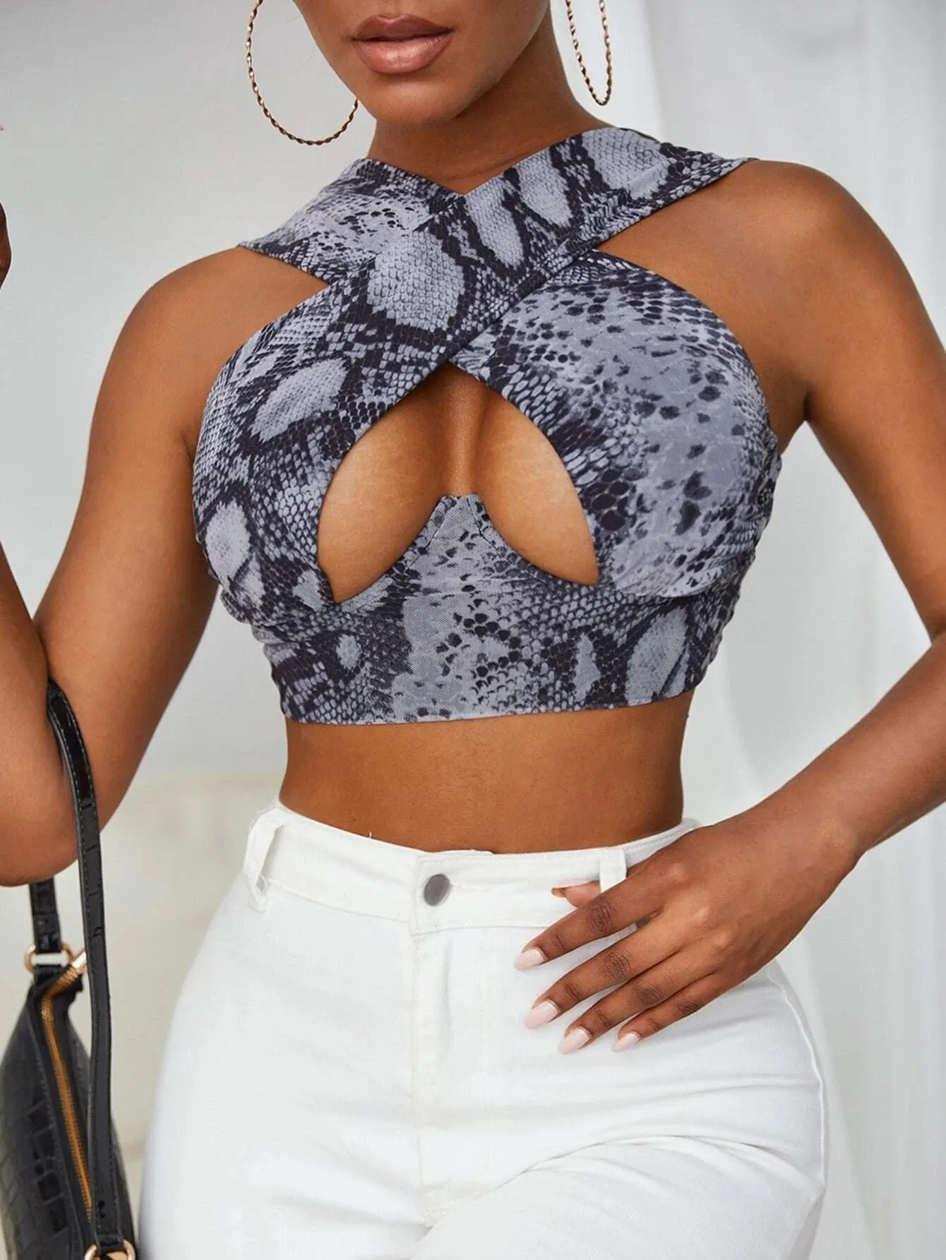 Cross Wrap Sleeveless Cut-Out Front Crop Top-Plus Sizes