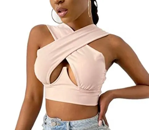 Cross Wrap Sleeveless Cut-Out Front Crop Top-Plus Sizes