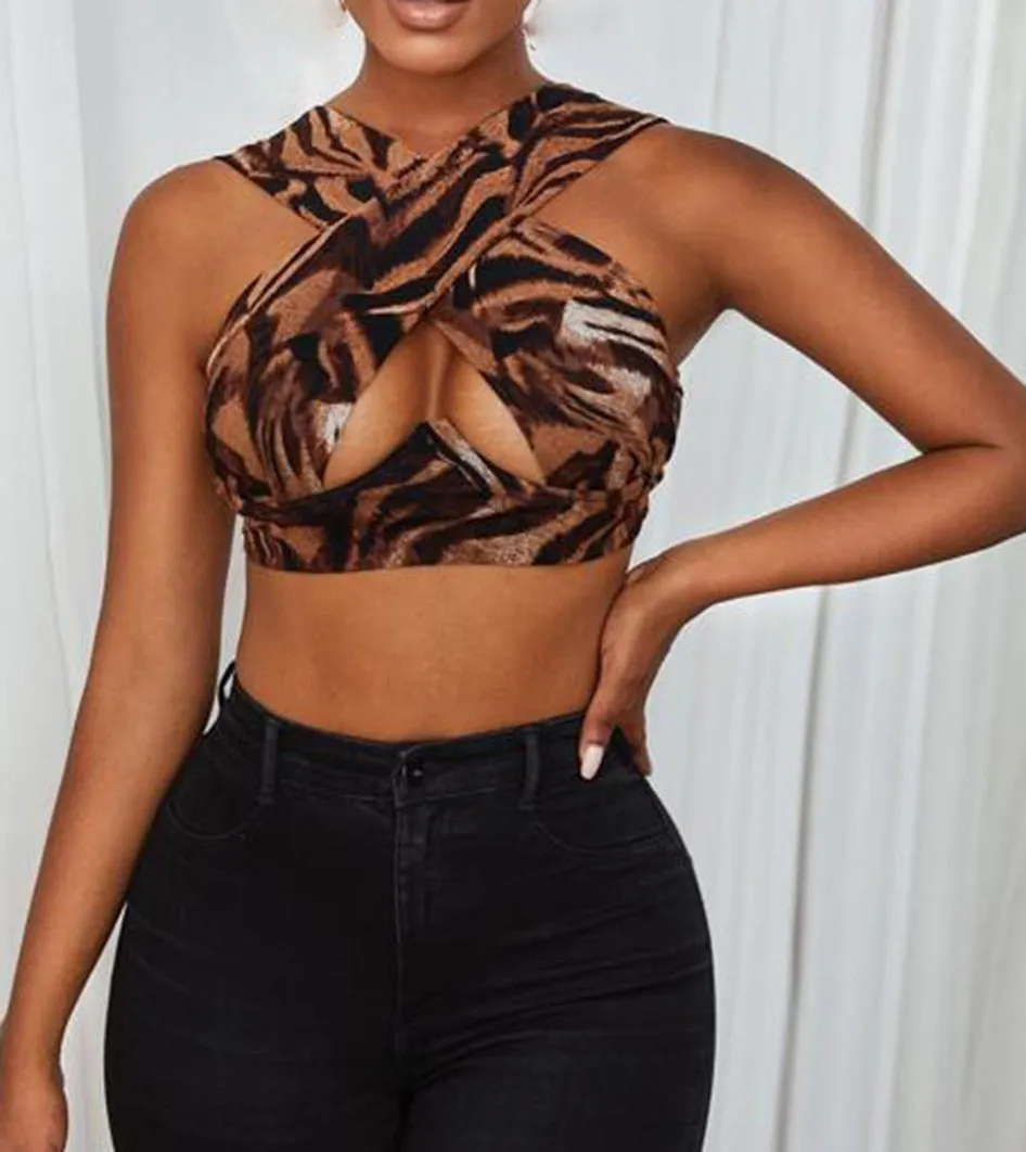 Cross Wrap Sleeveless Cut-Out Front Crop Top-Plus Sizes