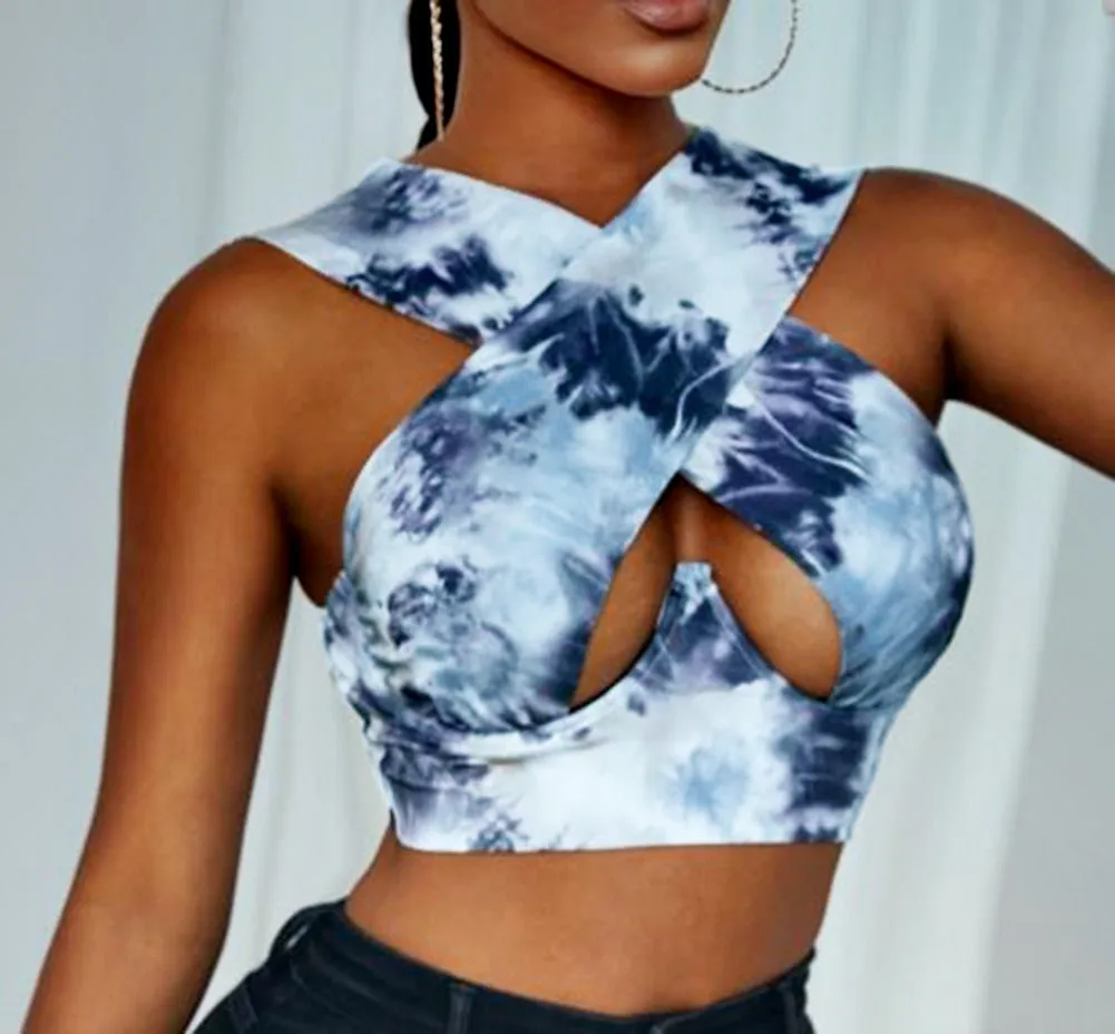 Cross Wrap Sleeveless Cut-Out Front Crop Top-Plus Sizes