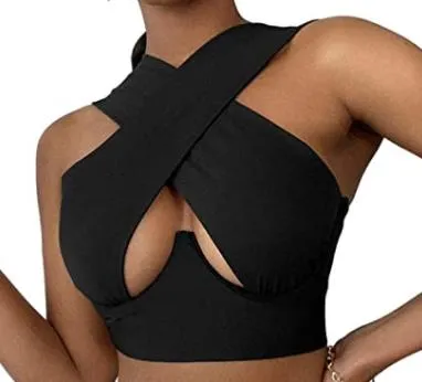 Cross Wrap Sleeveless Cut-Out Front Crop Top-Plus Sizes