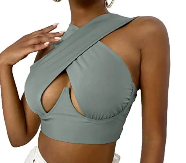 Cross Wrap Sleeveless Cut-Out Front Crop Top-Plus Sizes