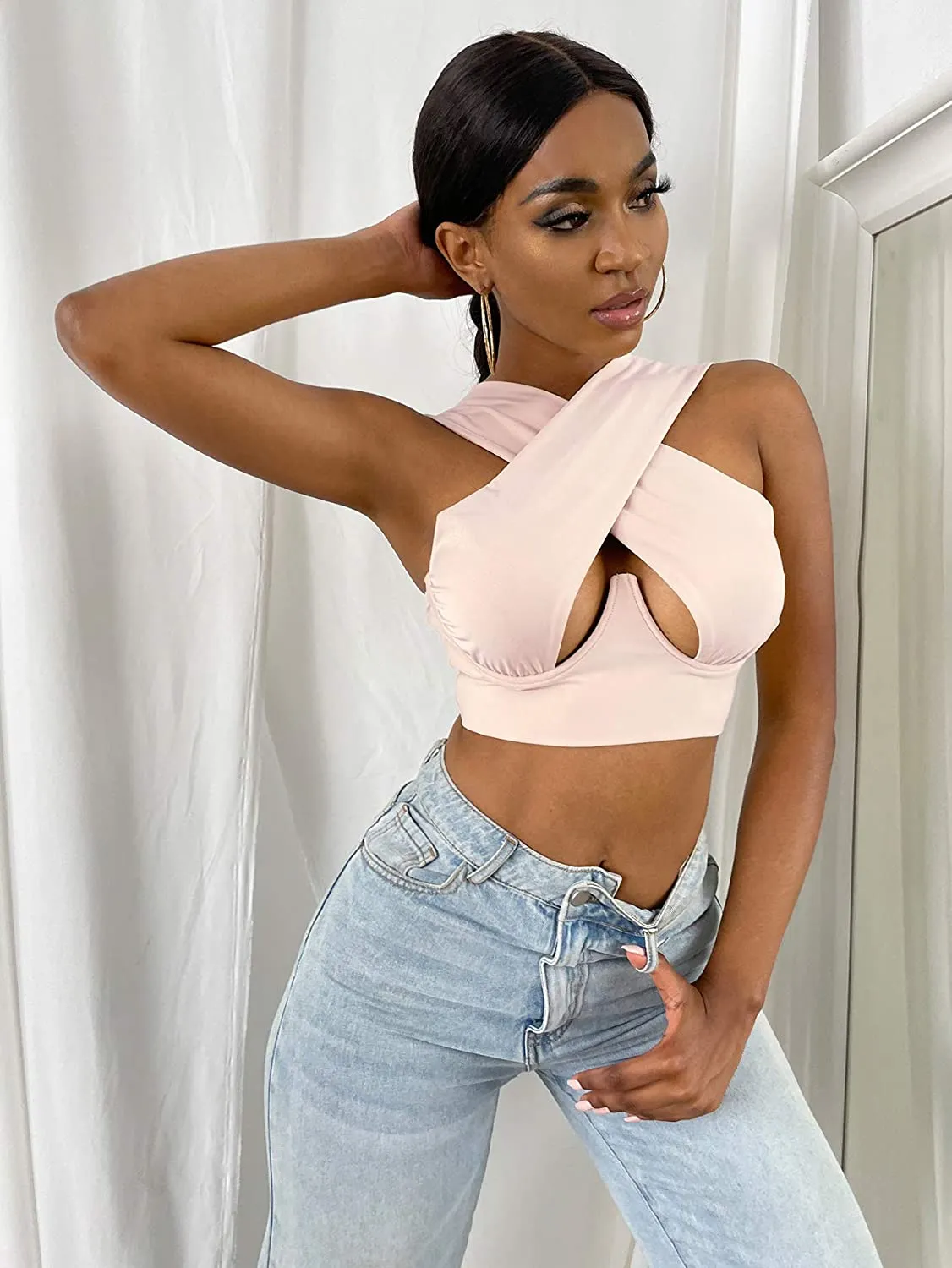 Cross Wrap Sleeveless Cut-Out Front Crop Top-Plus Sizes