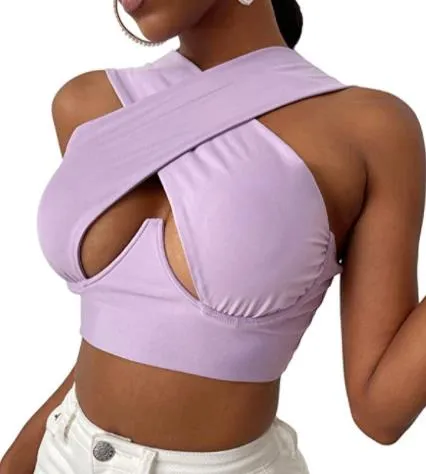 Cross Wrap Sleeveless Cut-Out Front Crop Top-Plus Sizes