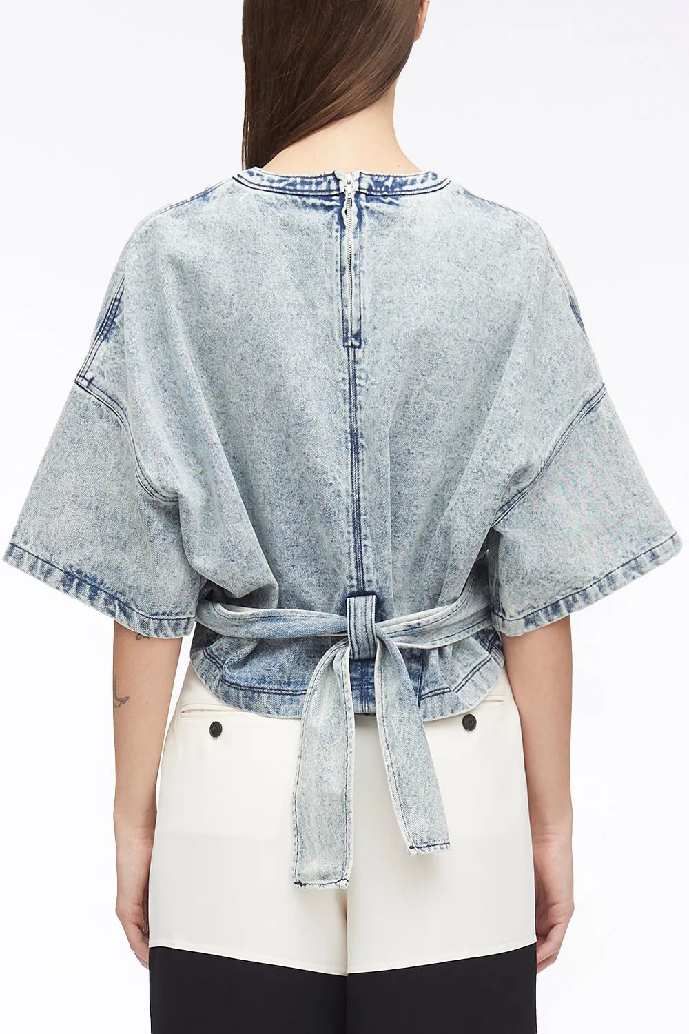 Denim Twisted Tie-Back Top