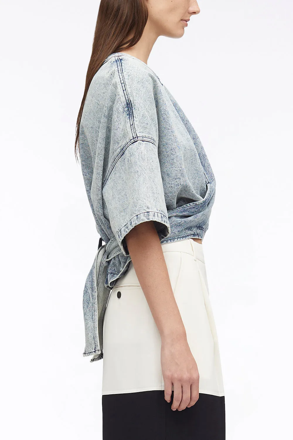 Denim Twisted Tie-Back Top