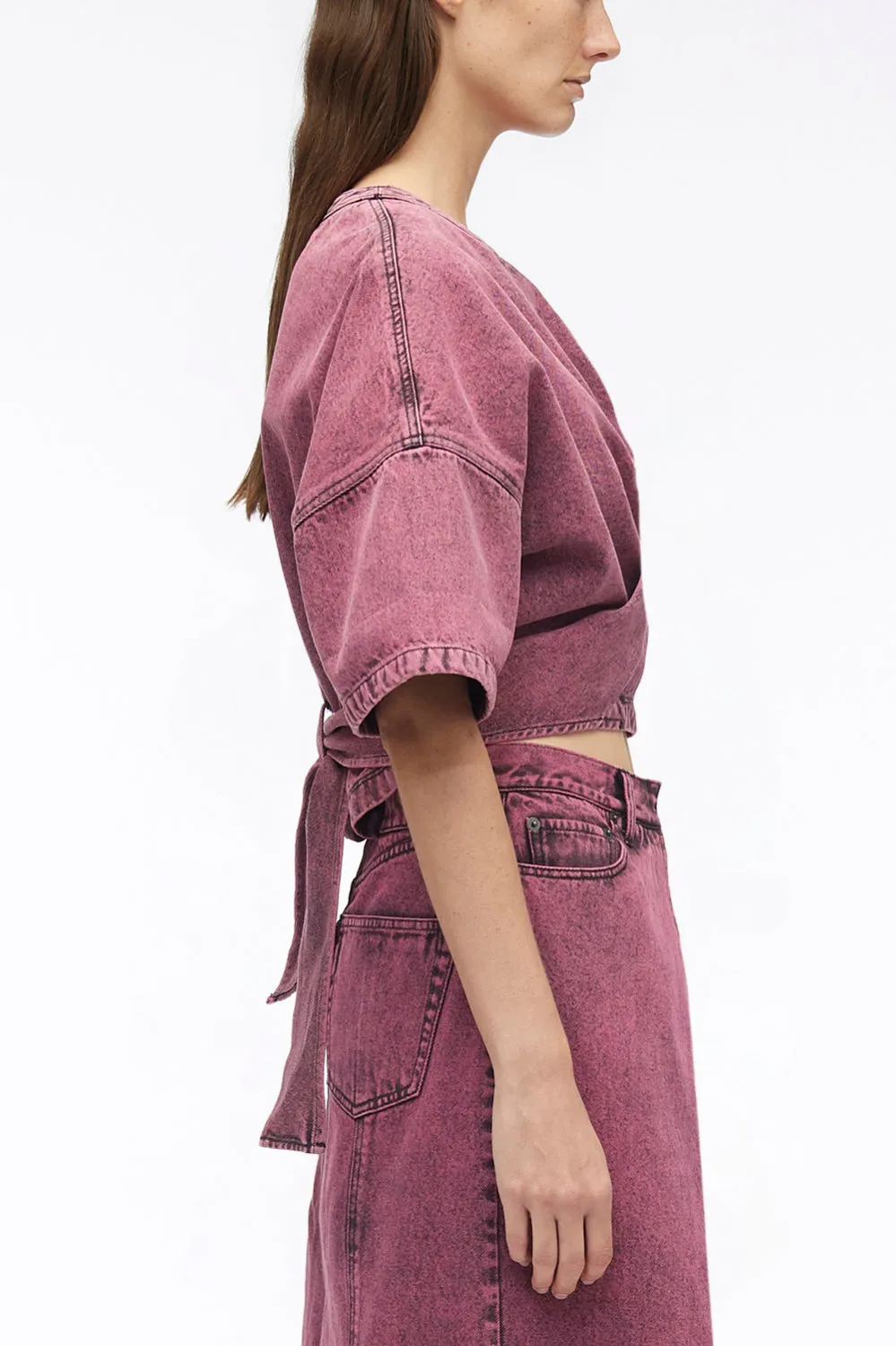 Denim Twisted Tie-Back Top