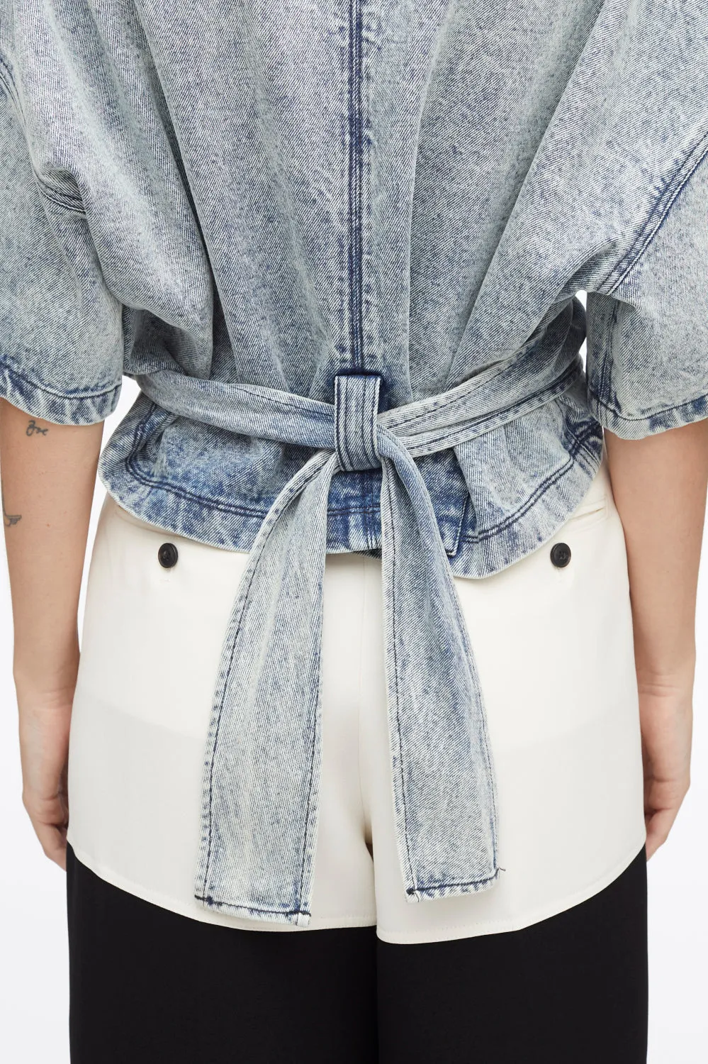 Denim Twisted Tie-Back Top