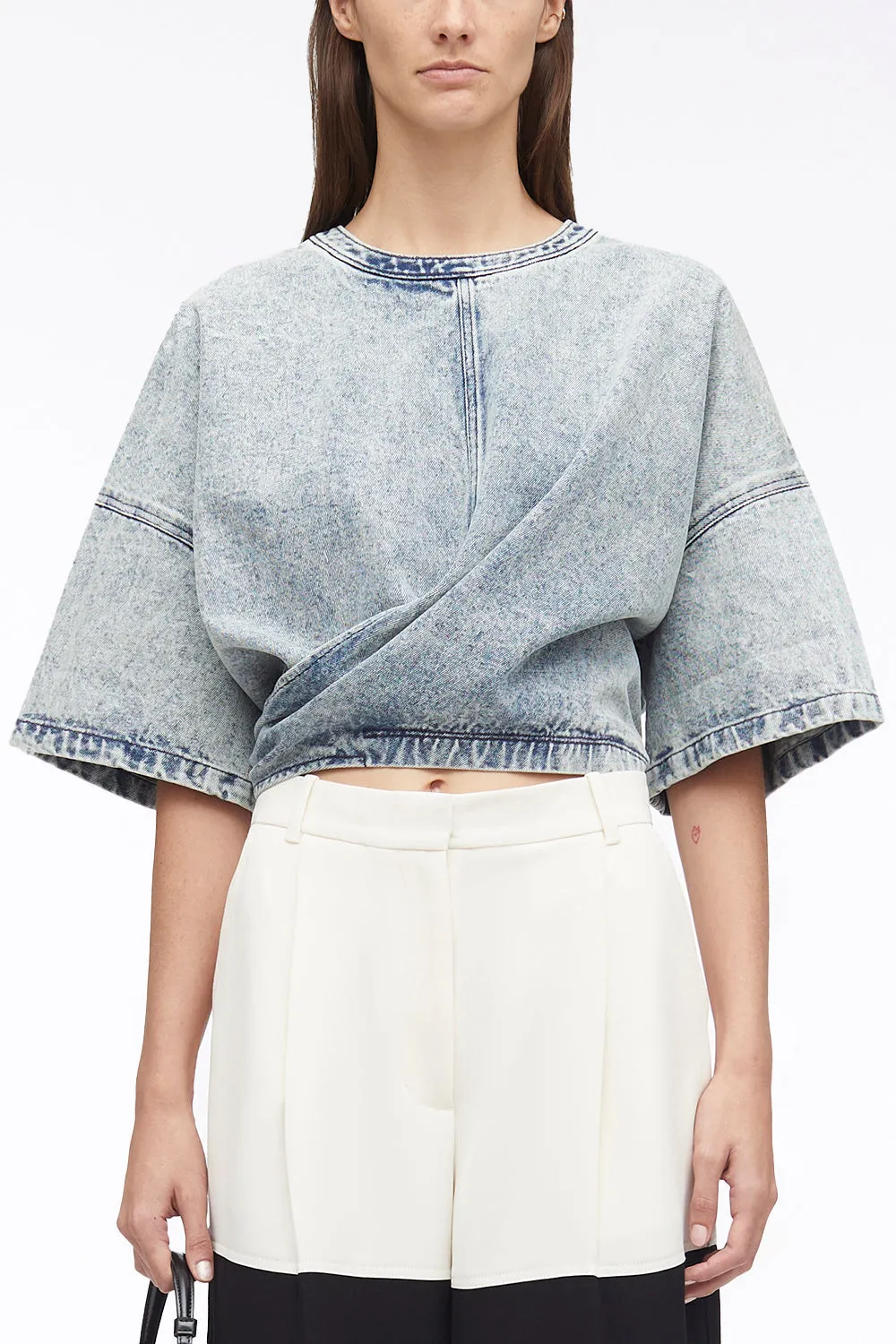Denim Twisted Tie-Back Top