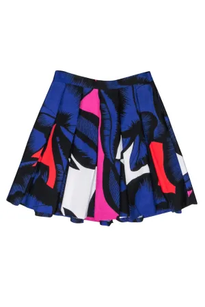 Diane von Furstenberg - Black & Purple Floral Print Midi Skater Skirt Sz 2