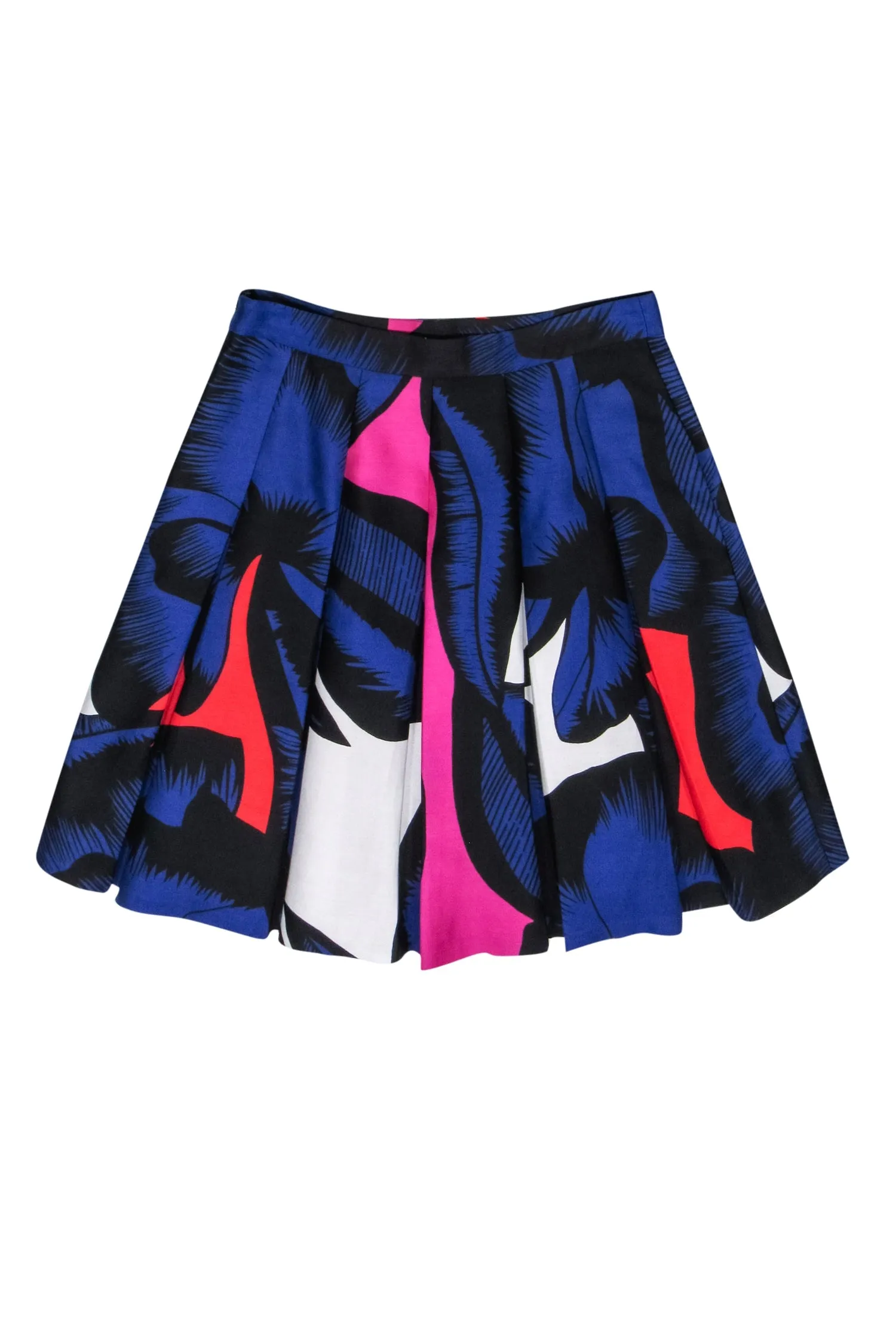 Diane von Furstenberg - Black & Purple Floral Print Midi Skater Skirt Sz 2