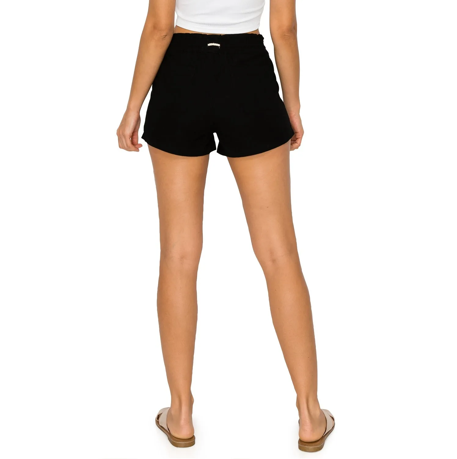 Drawstring Linen Shorts - Black