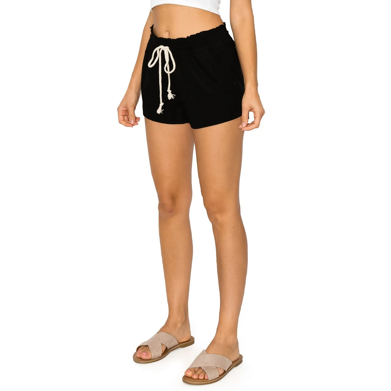 Drawstring Linen Shorts - Black