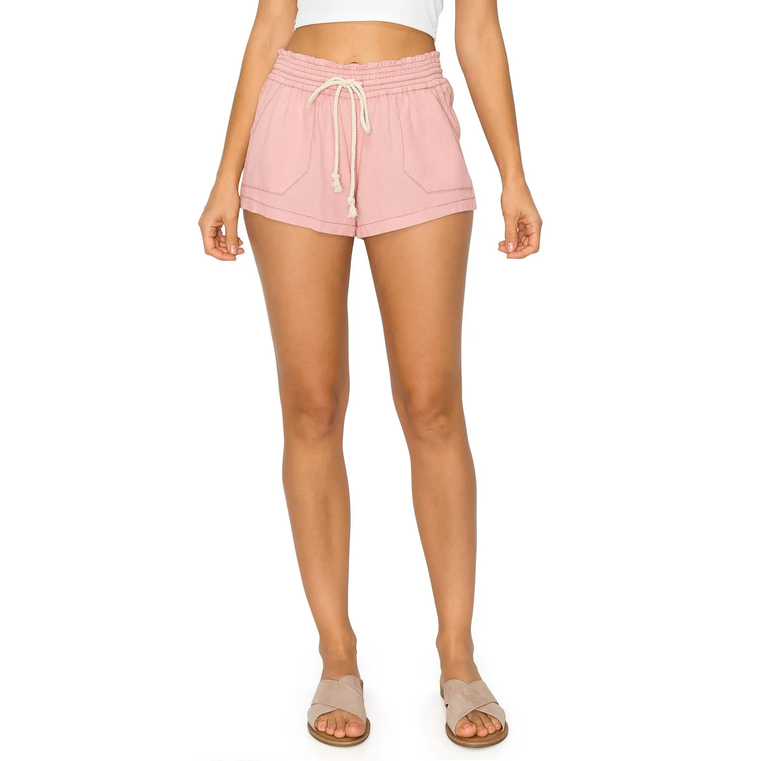Drawstring Linen Shorts - Mauve