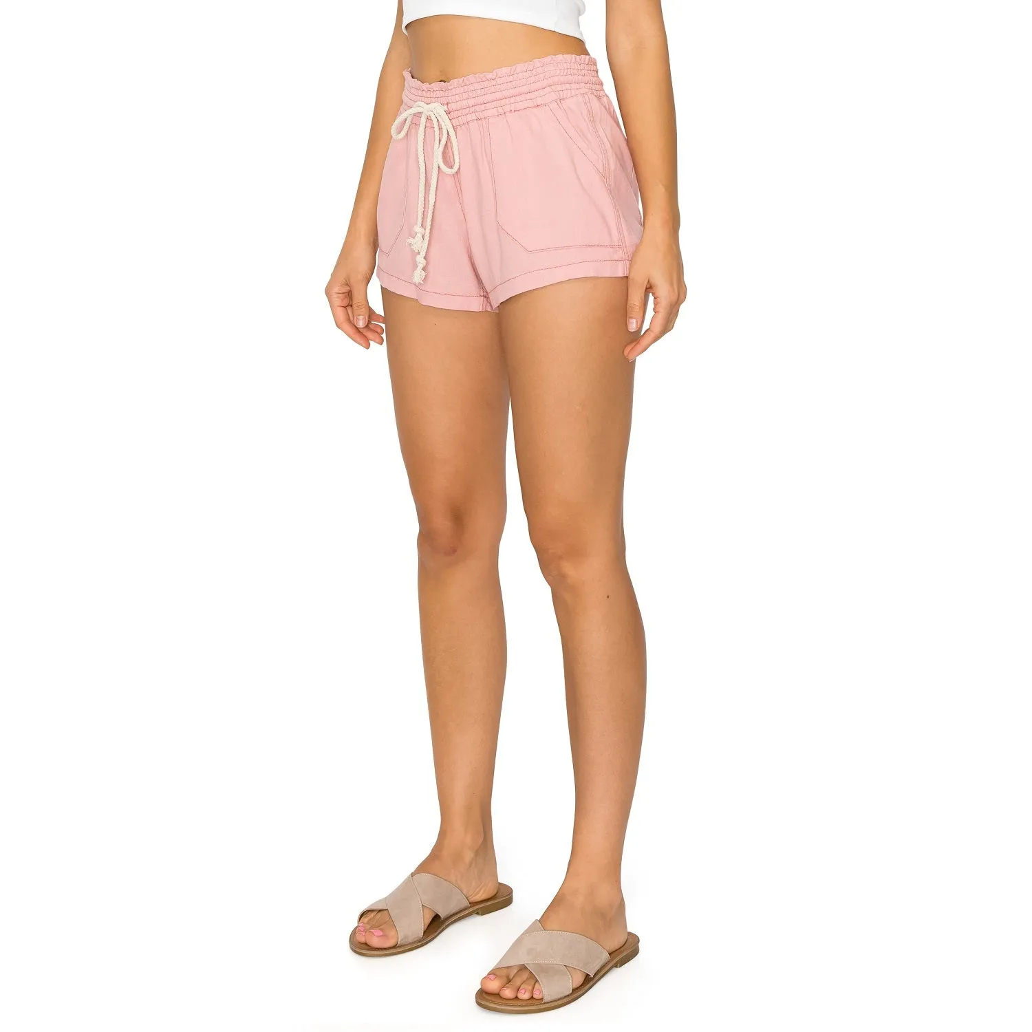 Drawstring Linen Shorts - Mauve
