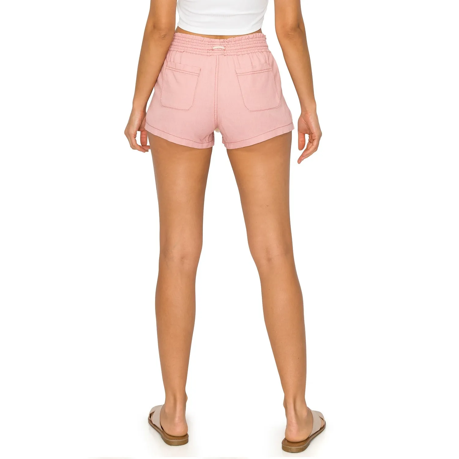 Drawstring Linen Shorts - Mauve