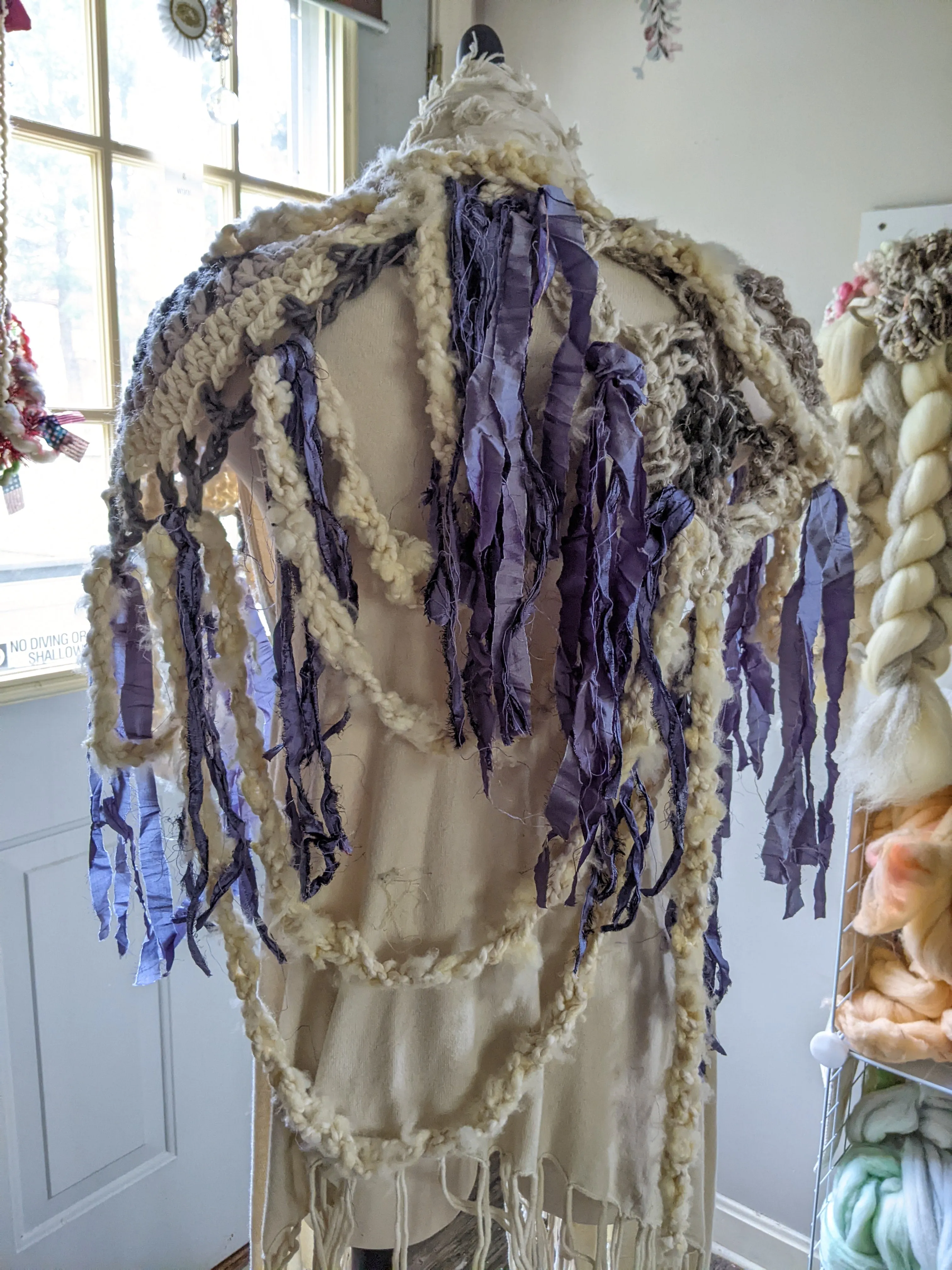Fiber Festival Freeform Crochet, Knit Handspun, and Woven Boho Iris Vest WAFA