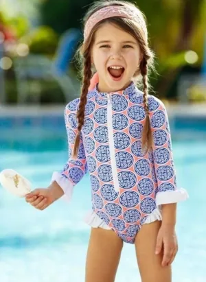 Girls Dive Deep Rash Guard One Piece Swimsuit