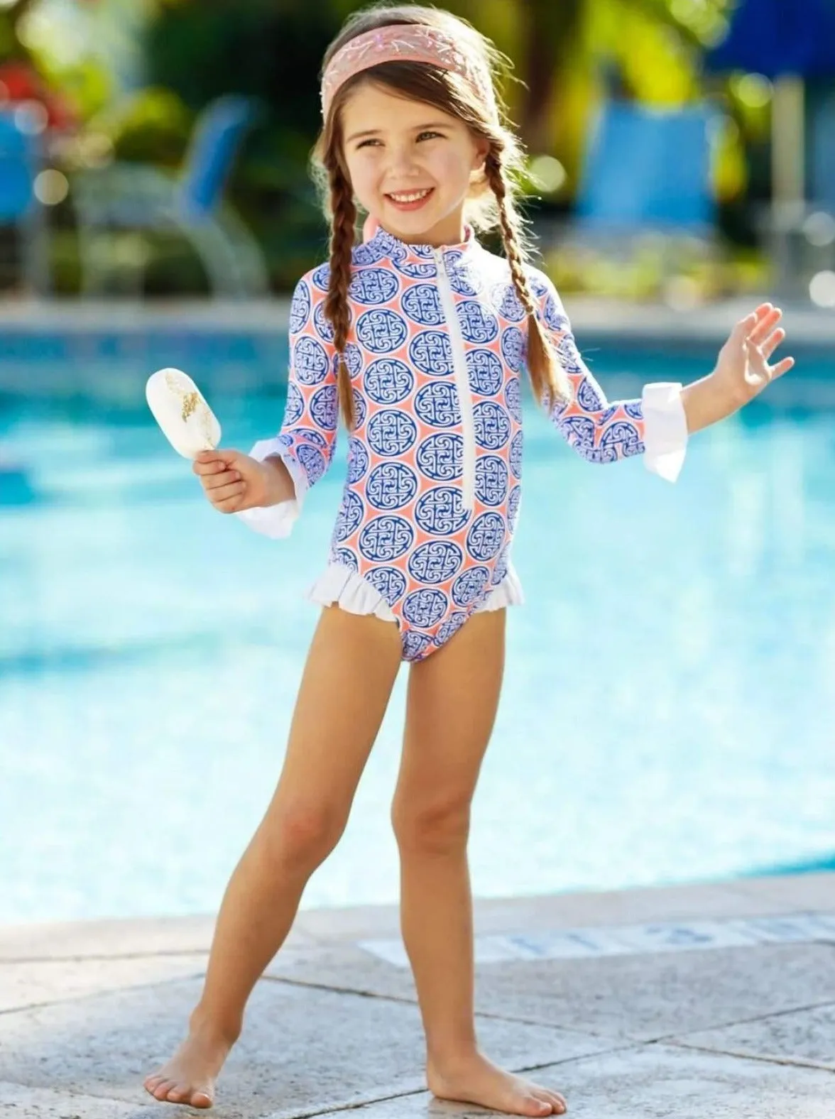 Girls Dive Deep Rash Guard One Piece Swimsuit
