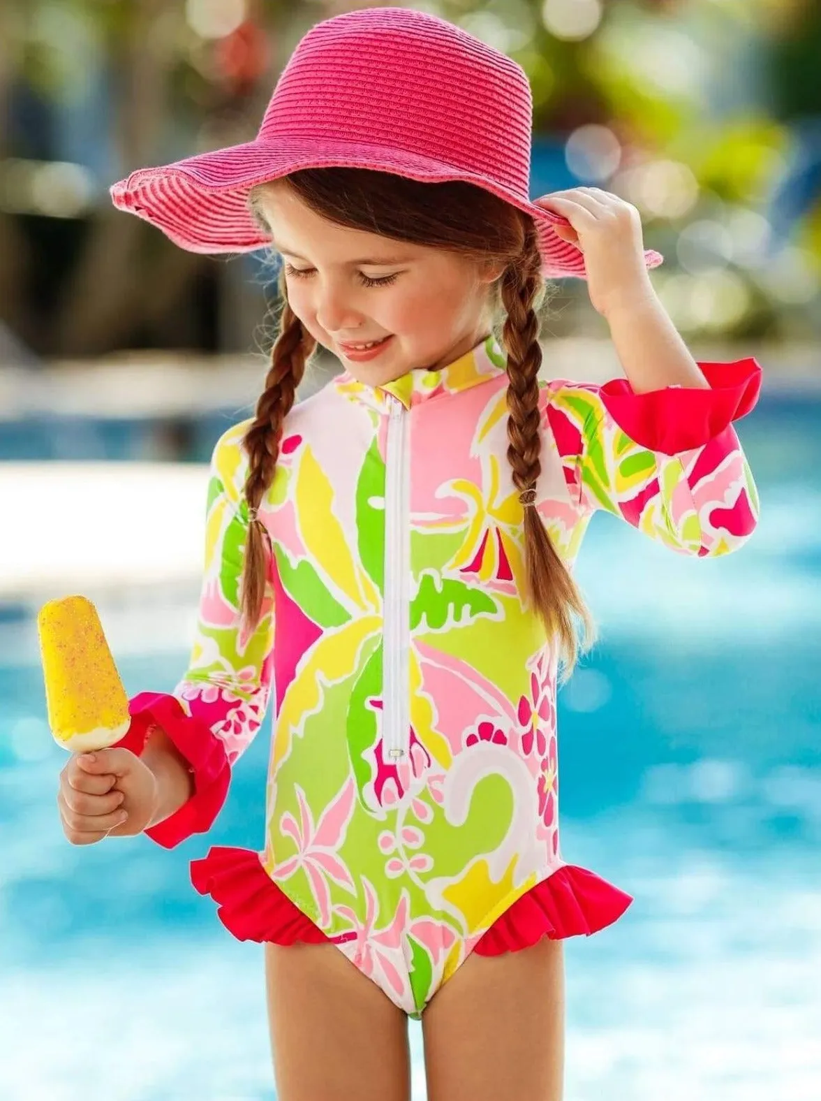 Girls Dive Deep Rash Guard One Piece Swimsuit