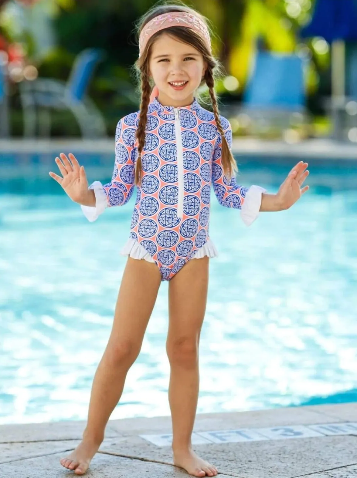 Girls Dive Deep Rash Guard One Piece Swimsuit